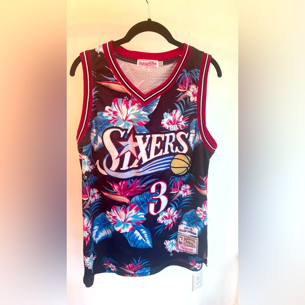 Mitchell & Ness Sixers Floral Jersey - Black and Pink